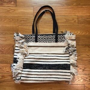 Trades of Hope Black and Cream Woven Tote Bag
